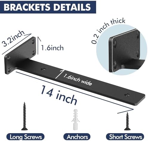 Starunder 14 Inch Floating Shelf Brackets,4 Pack L‑Shape Shelf Supports