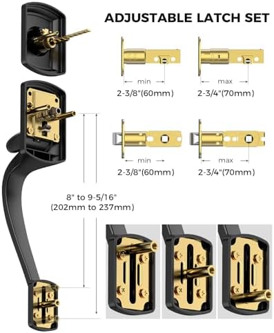 Black Front Door Handle and Deadbolt Set with Crystal Door knob