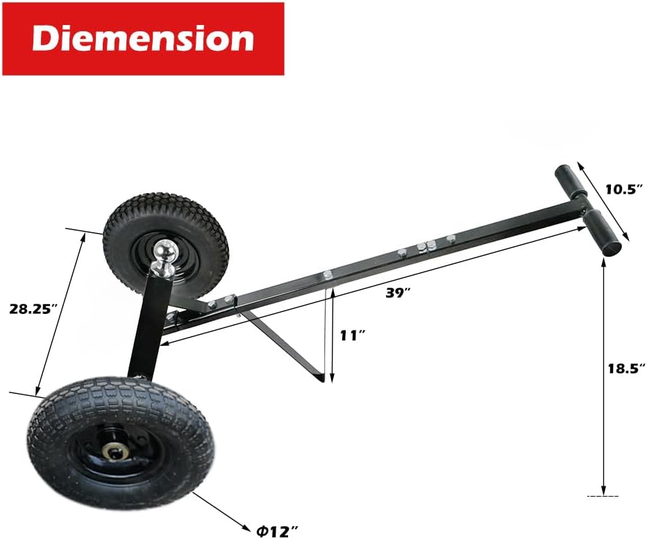 fouwick 600LBS Trailer Mover, 1-7/8” Hitch Ball & 12” Pneumatic Tires, Ma...