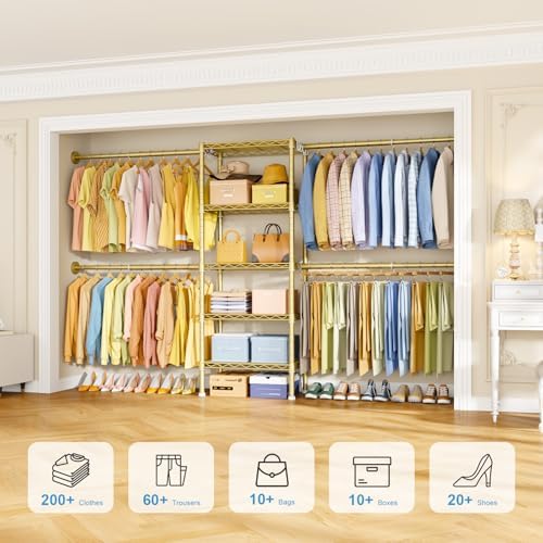 Ulif M2 Wall Mounted Closet System, Gold Clothes Rack Mount onto the Wall