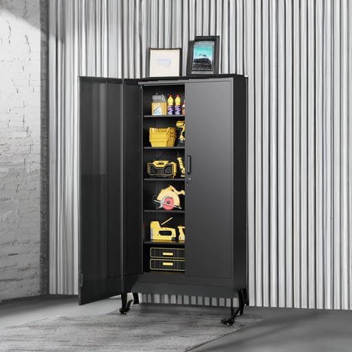Metal Garage Storage Cabinet with Lock and 5 Adjustable Shelves, Metal Storag...