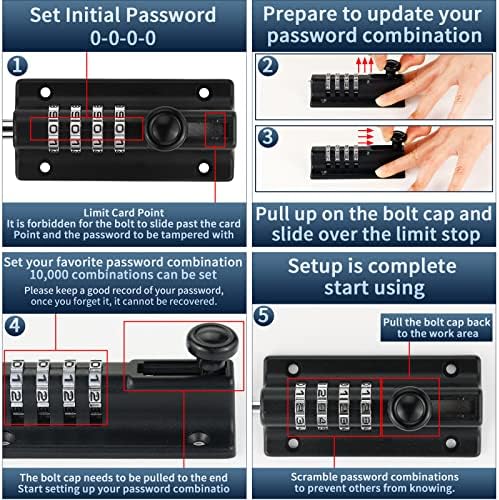 2PC 4-Digit Combination Slide Lock Solid Combination Bolt Latch Combi-Bolt