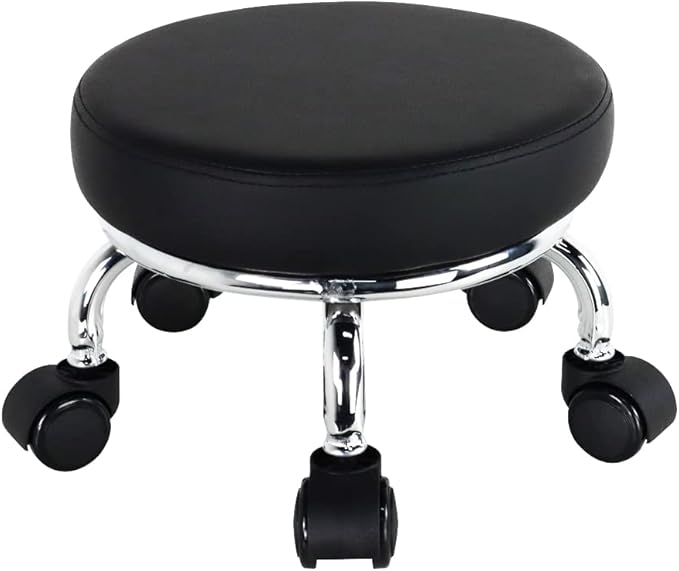 Modern Roller Seat PU Leather Low Round Rolling Stool 360 Swivel Small Stool