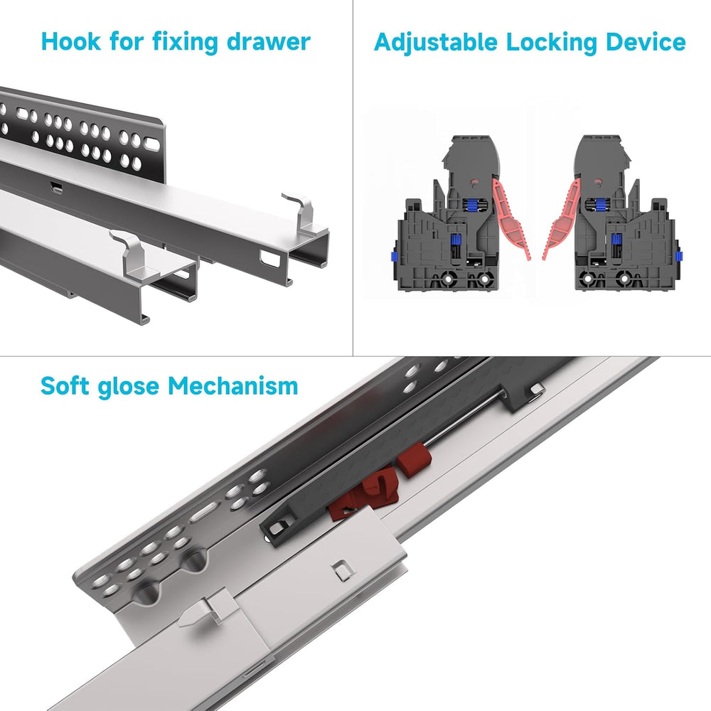 20 Inch 6 Pair Undermount Soft Close Drawer Slides Full Extension