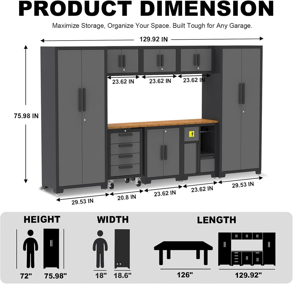 Torin Garage Storage Cabinets System, 9-Pcs Workshop Cabinet Set in Black