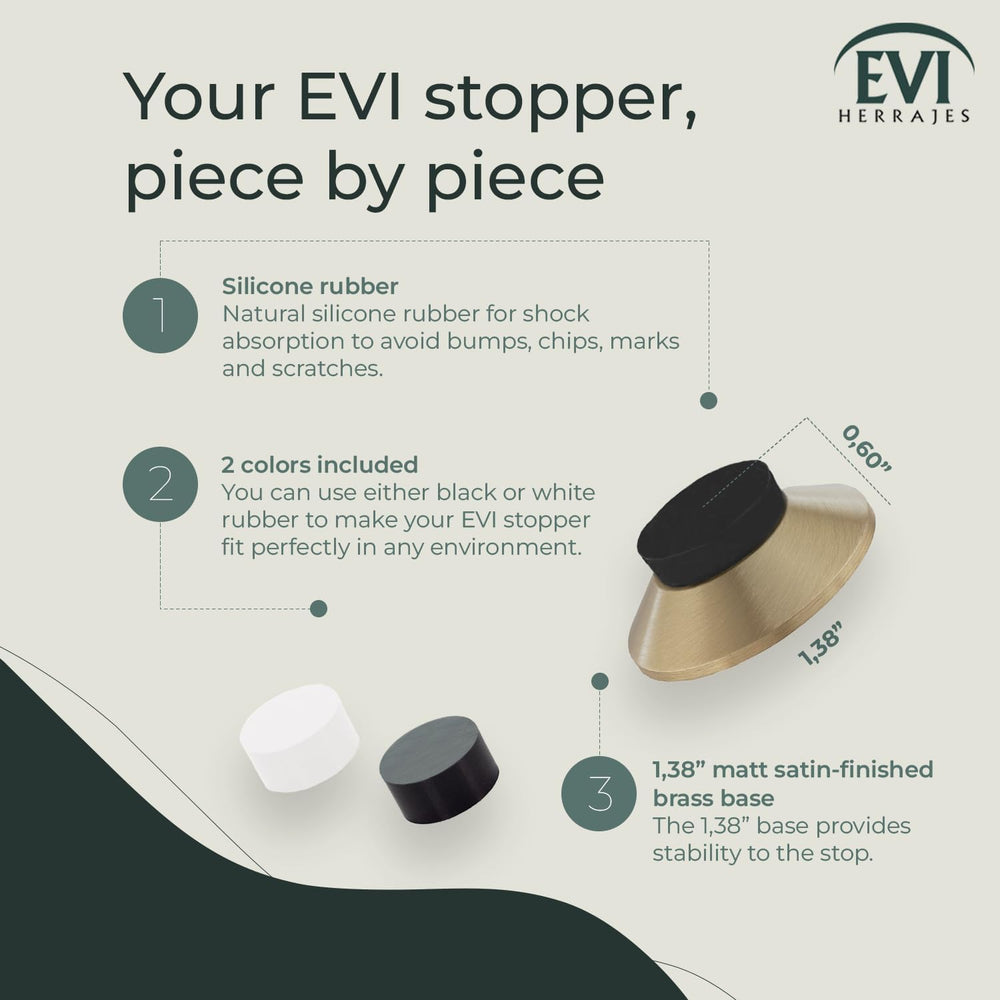 EVI Herrajes | Adhesive Door Stop | Wall Mounted | 1.37x0.59 | Matt Brass | C...