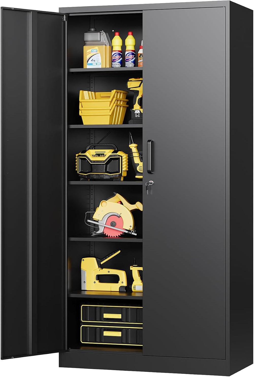 Metal Garage Storage Cabinet with Lock and 5 Adjustable Shelves, Metal Storag...