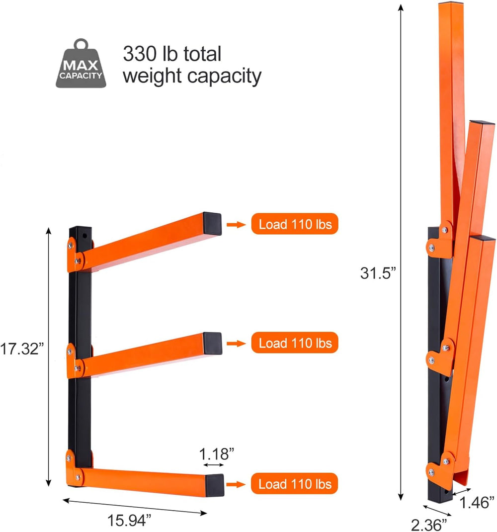 Wall Mount Wood Organizer and Lumber Storage Rack with 3-Level