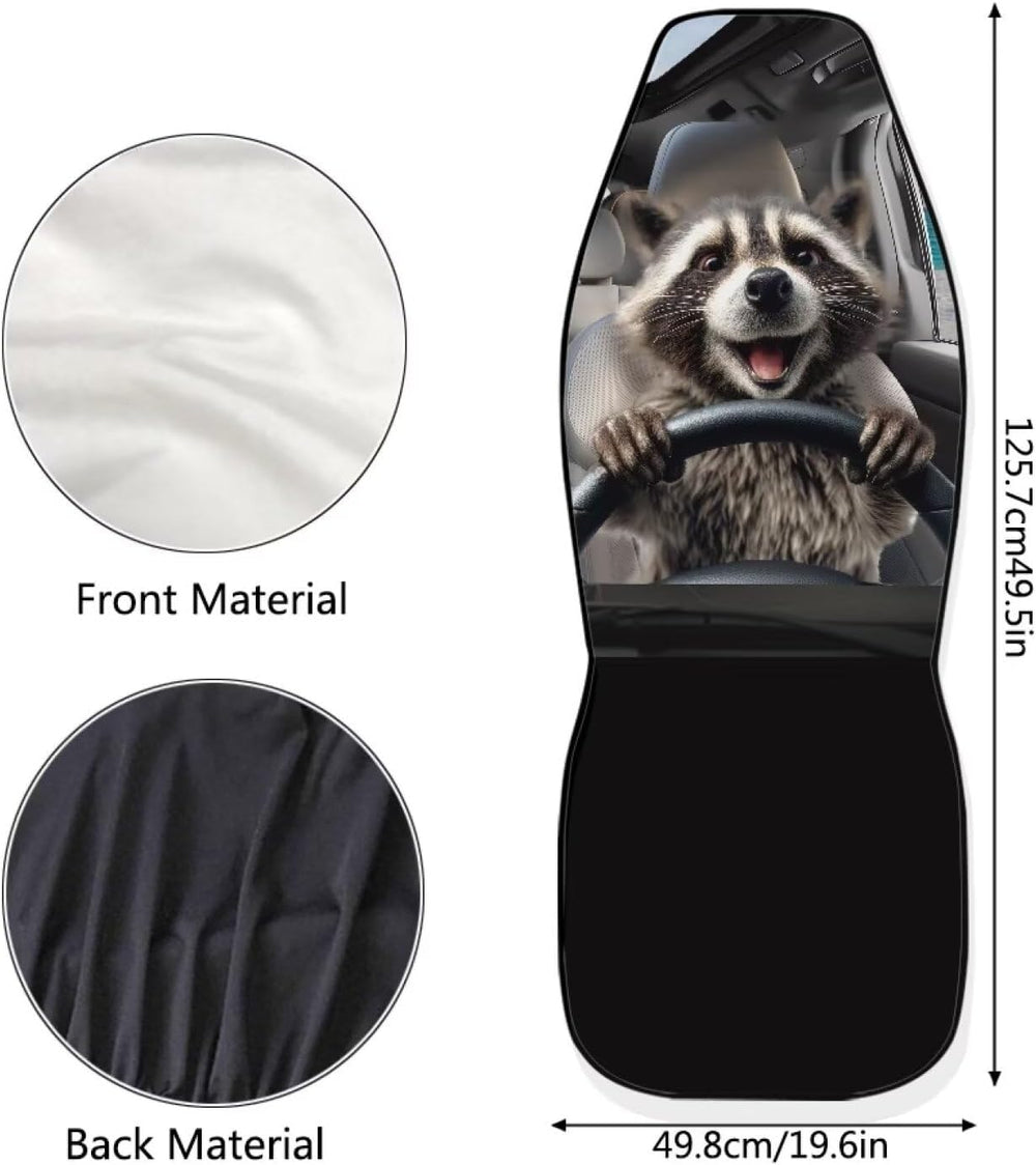 Funny Front Seat Covers for Cars Happy Raccoon Soft Bucket Seat Covers Scratc...