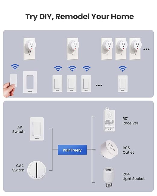Remote Control Outlet Plug Switch, Buckle Design & Removable Wireless Light