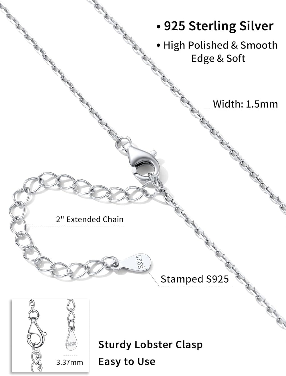 SILVERCUTE 925 Sterling Silver Necklace for Women,1mm/1.3mm/1.5mm/1.6mm Thin ...