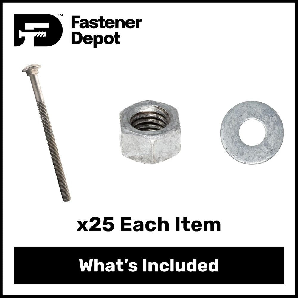 1/2" x 8" (25 Pack) Galvanized Carriage Bolt Kit Grade 307A Include...