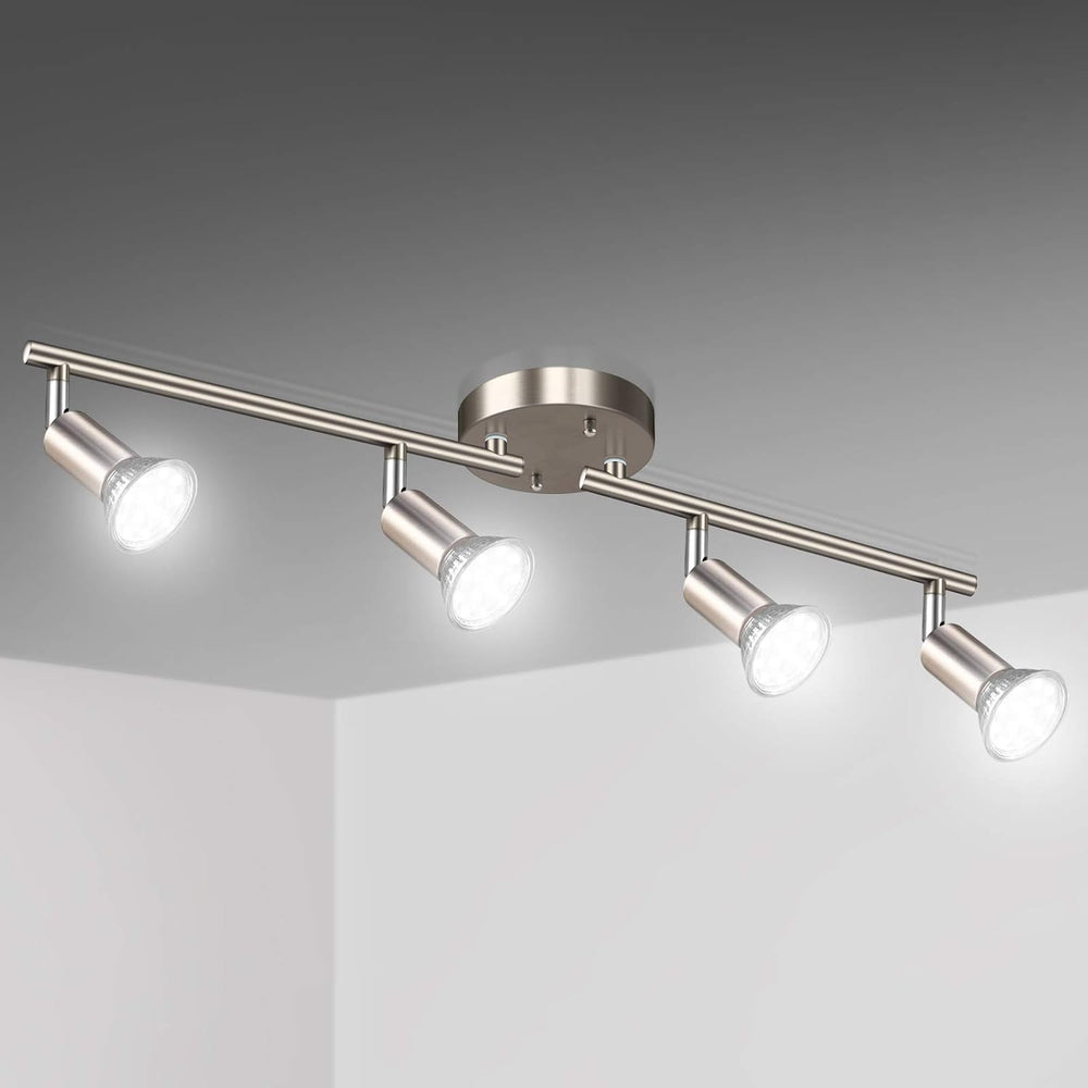 Unicozin LED 4 Light Track Lighting Kit, 24.8'' Matt Nickel 4 Way Cei...
