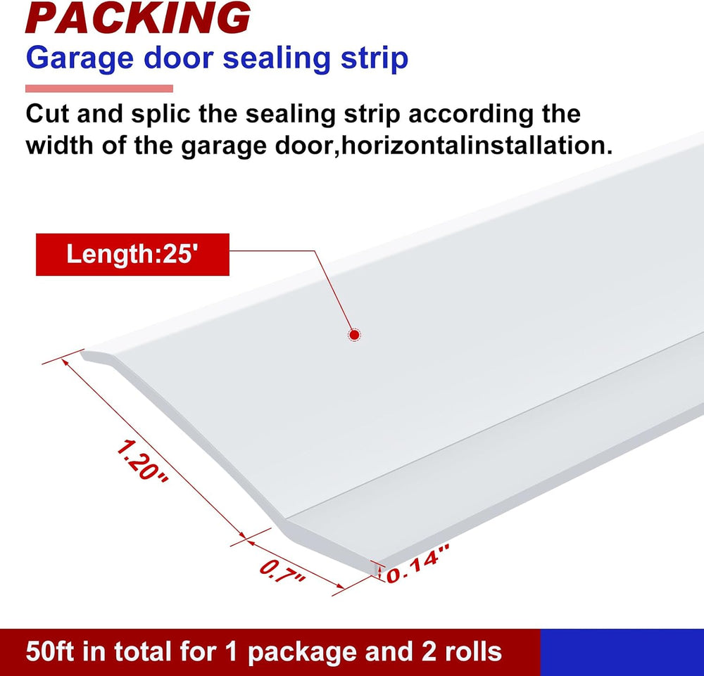 Nuogo 50 ft Garage Door Seals Top and Sides, White
