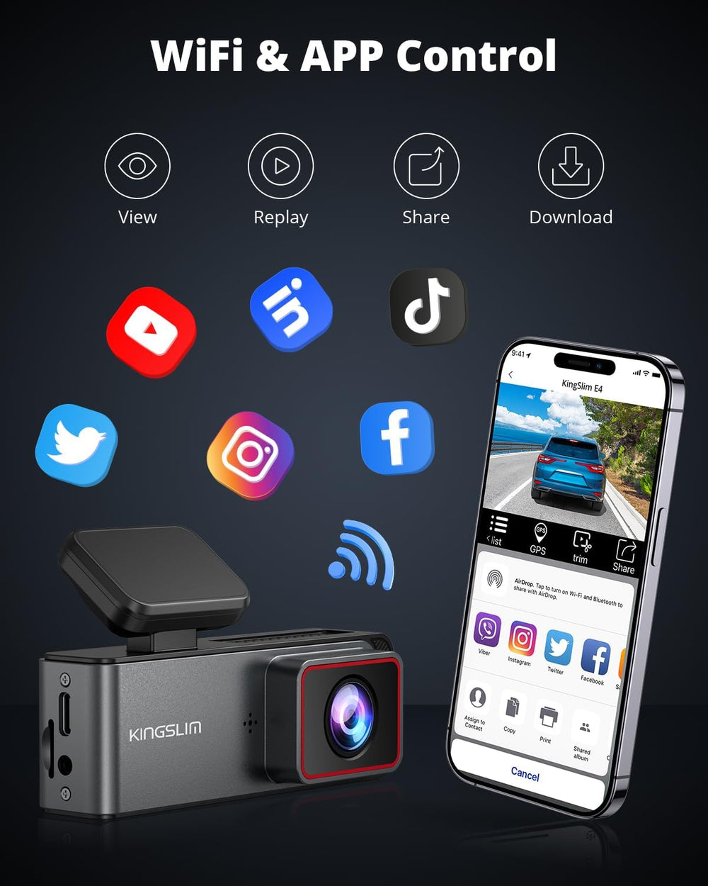 Dash Cam Front and Rear Camera 4K+1080P, Kingslim Dash Camera for Cars Built-...