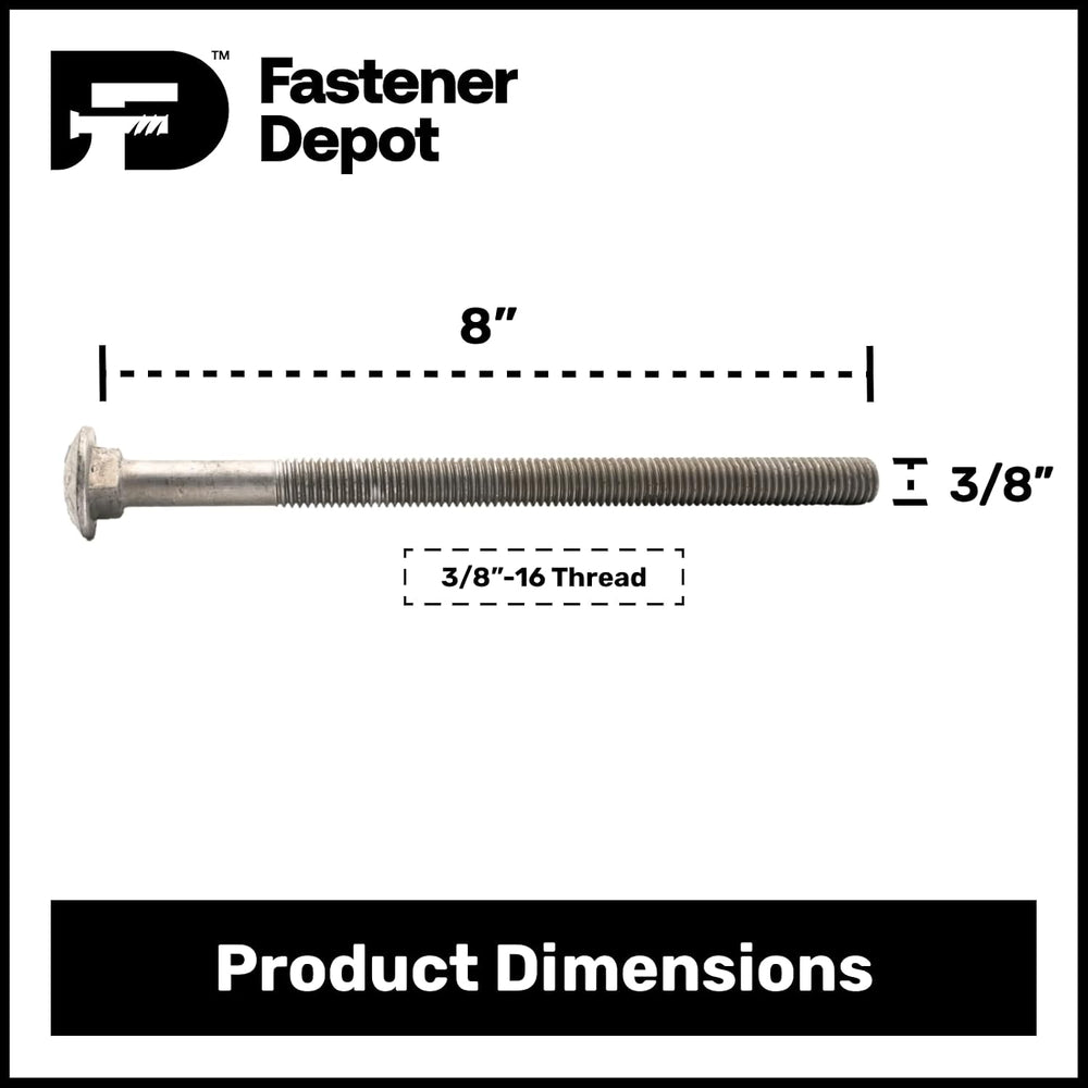 3/8"-16 x 8 (25 Pack) Galvanized Carriage Bolt Kit Grade 307A, Includes:...