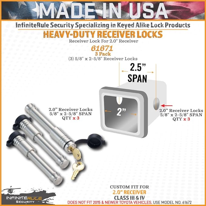 61671 | 3 Pack, Keyed Alike, Receiver Locks