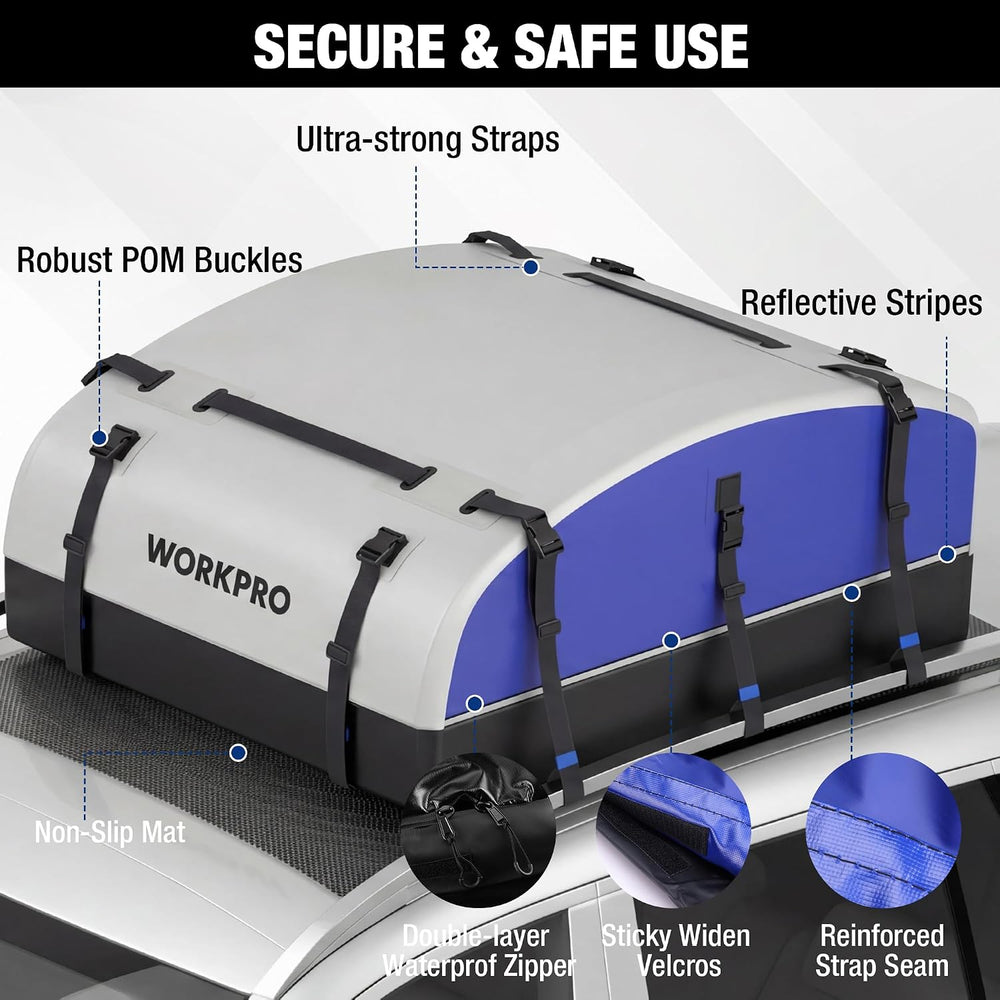 WORKPRO 21 Cubic Feet Rooftop Cargo Carrier Roof Bag, Waterproof Roof Rack Ca...