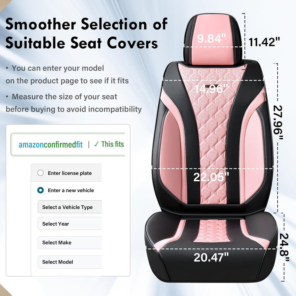 Coverado Car Seat Covers, Black Pink Leather Seat Covers Full Set, Perforated...