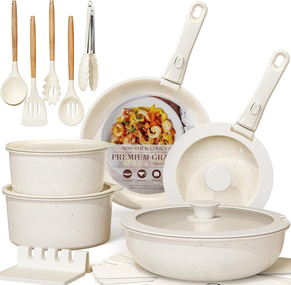 Astercook 21 Pcs Pots and Pans Set Non Stick, Ceramic Cookware Set Detachable...