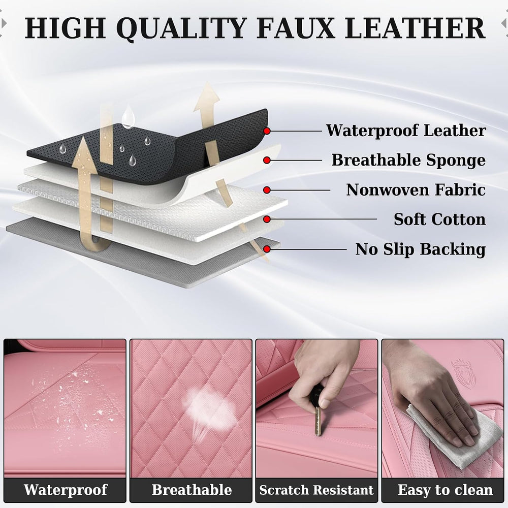 Coverado Car Seat Covers Full Set, Pink Leather Seat Covers for Cars, Univers...
