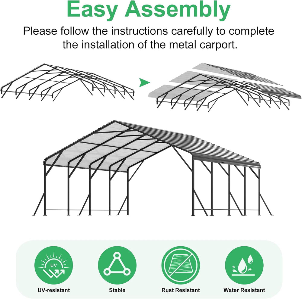 20x20 FT Metal Carport Canopy with Reinforced Base