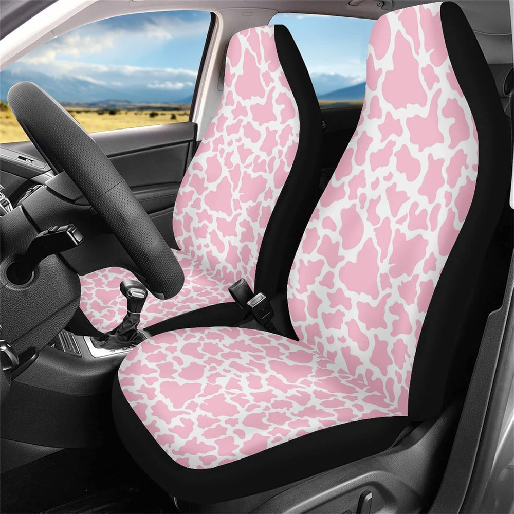 Dreaweet Pink Cow Animal Print Car Seat Cover 2 Pcs Car Accessories for Women...