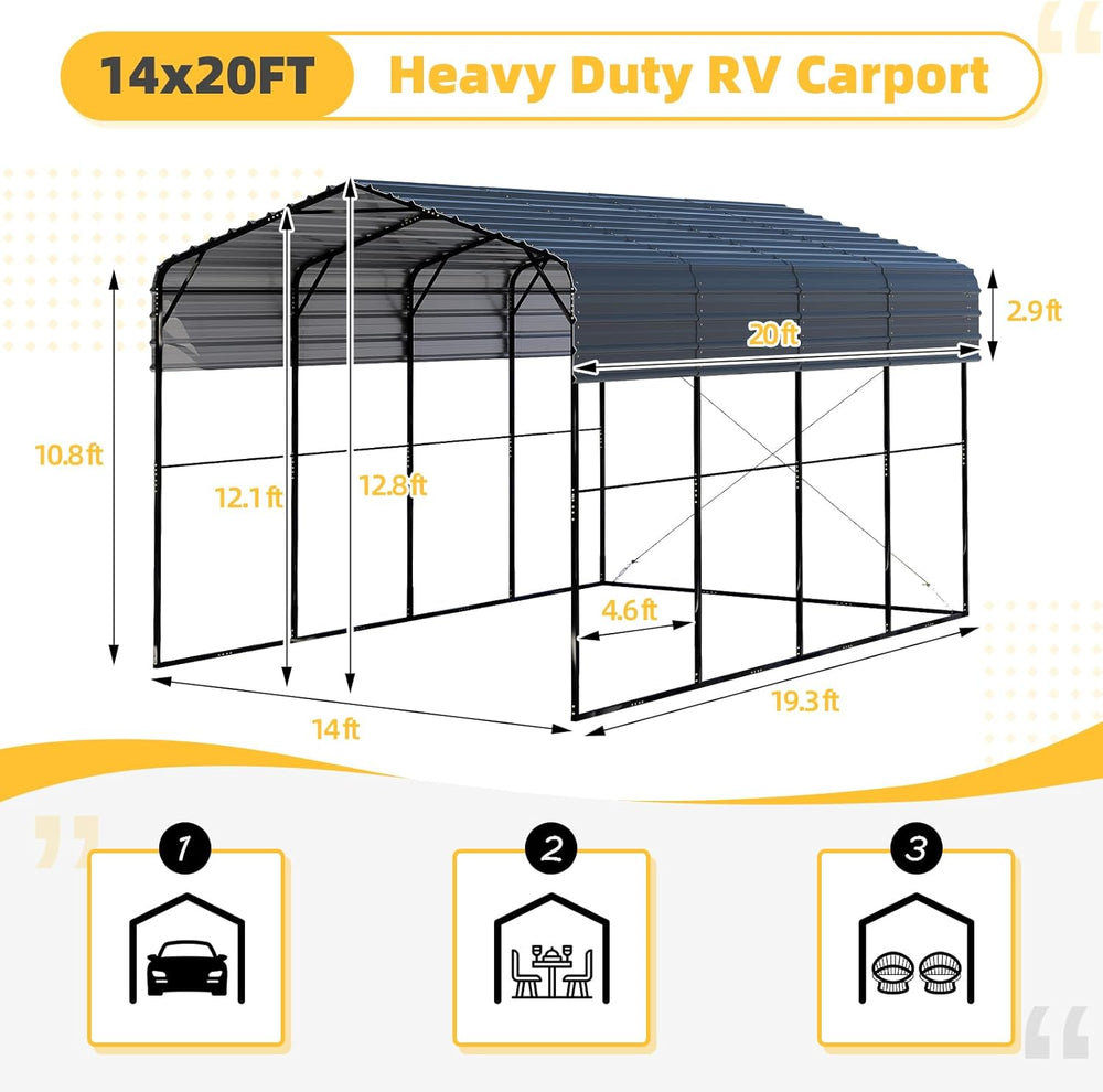 EROMMY 14x20x13 FT RV Metal Carport, Heavy Duty Galvanized Steel Roof Shelter...