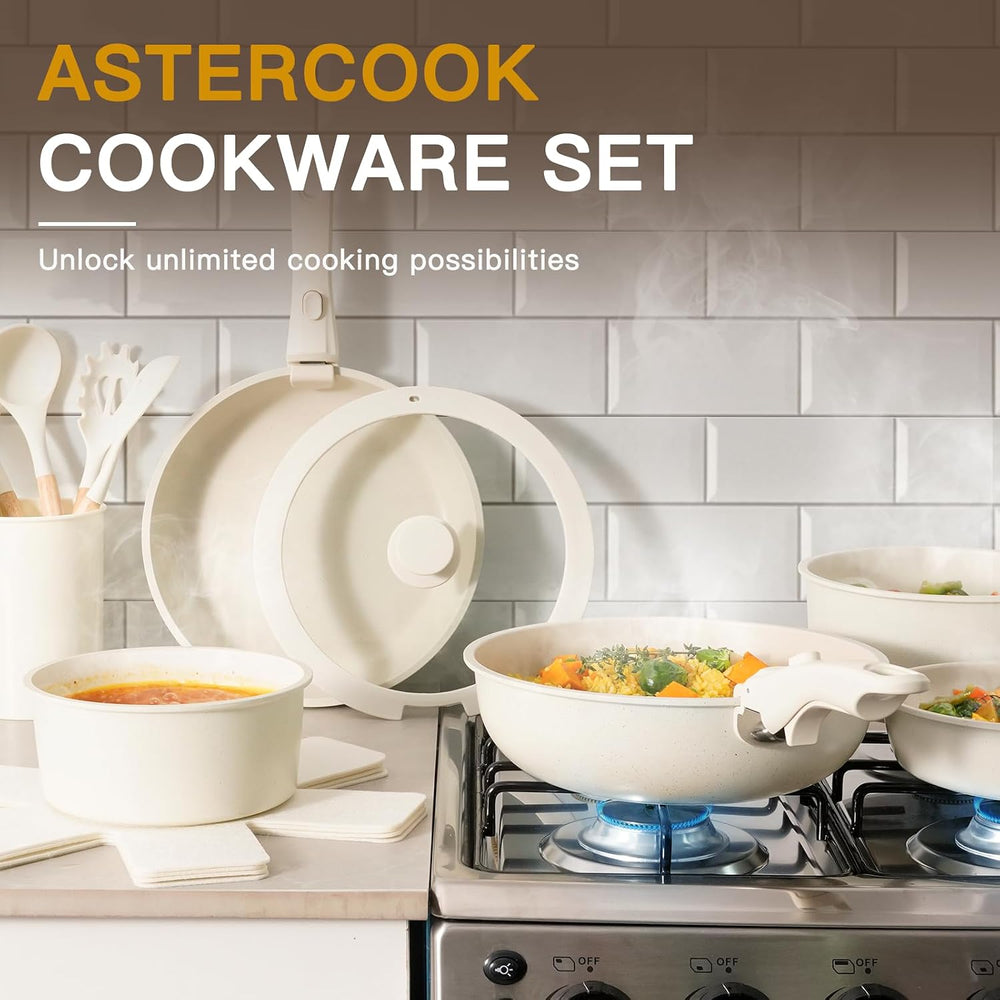 Astercook 21 Pcs Pots and Pans Set Non Stick, Ceramic Cookware Set Detachable...
