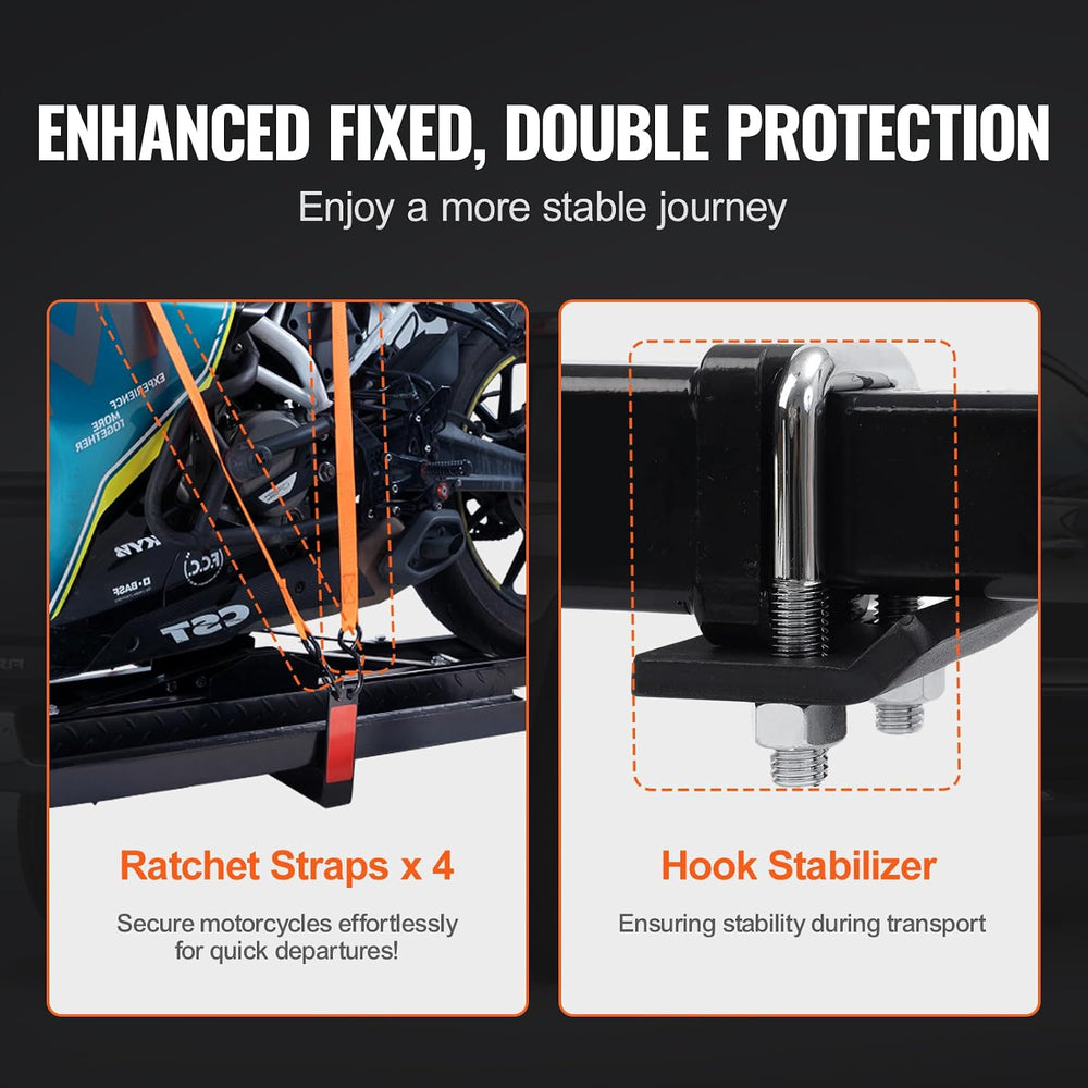 VEVOR Motorcycle Carrier, 600 LBS Steel Motorcycle Carrier Hitch Mount with 4...
