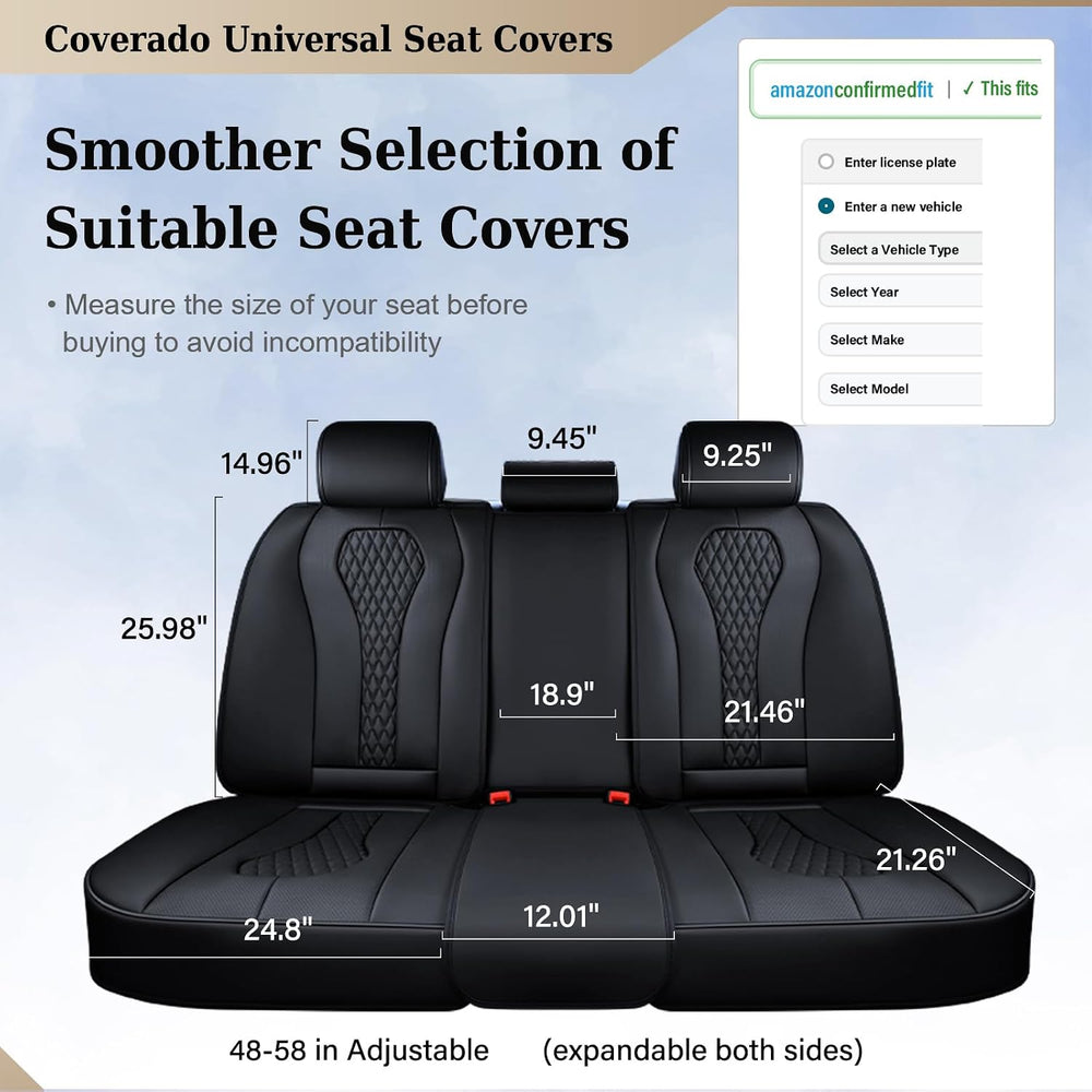 Coverado Car Seat Covers, Rear Car Protectors, Leather Seat Covers, 3-Piece W...
