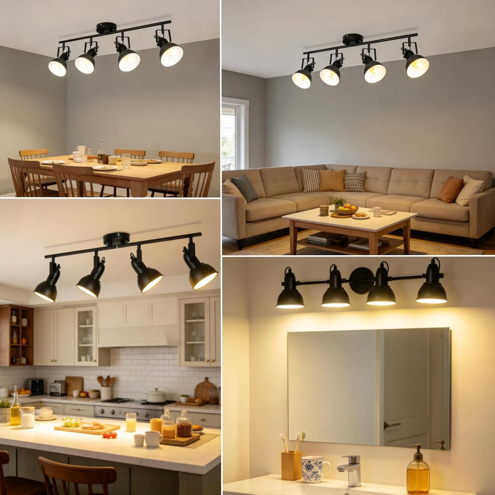 HiBay Track Lighting Fixtures Ceiling Black, Adjustable 4-Light Spotlight
