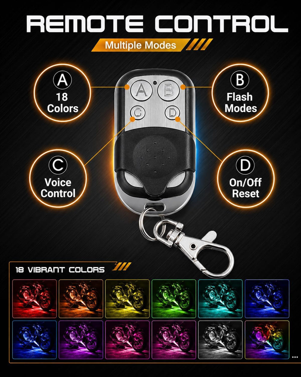 SUNPIE Motorcycle Underglow Kit 8PCS RGB Strip Lights