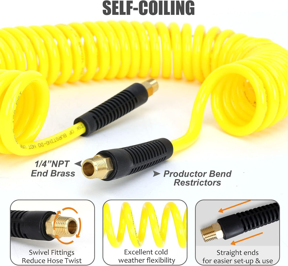 18 Pieces Air Compressor Accessories kit, 1/4 in x 25 ft Recoil Poly Air Comp...
