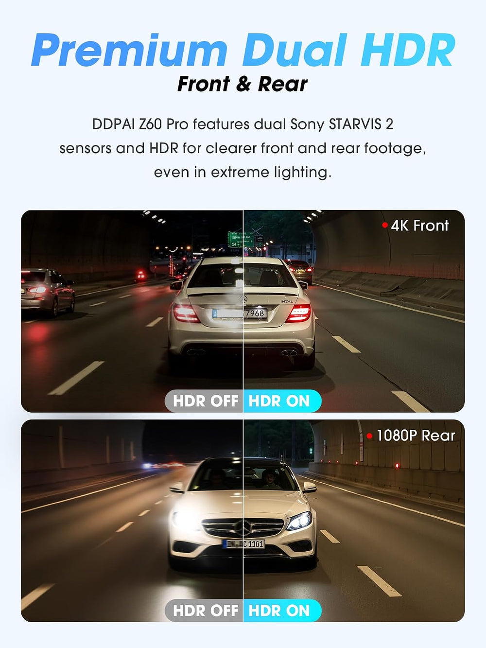 DDPAI Z60 Pro 4K+1080P Dash Cam, Dual STARVIS 2 & HDR, Free 128GB Card