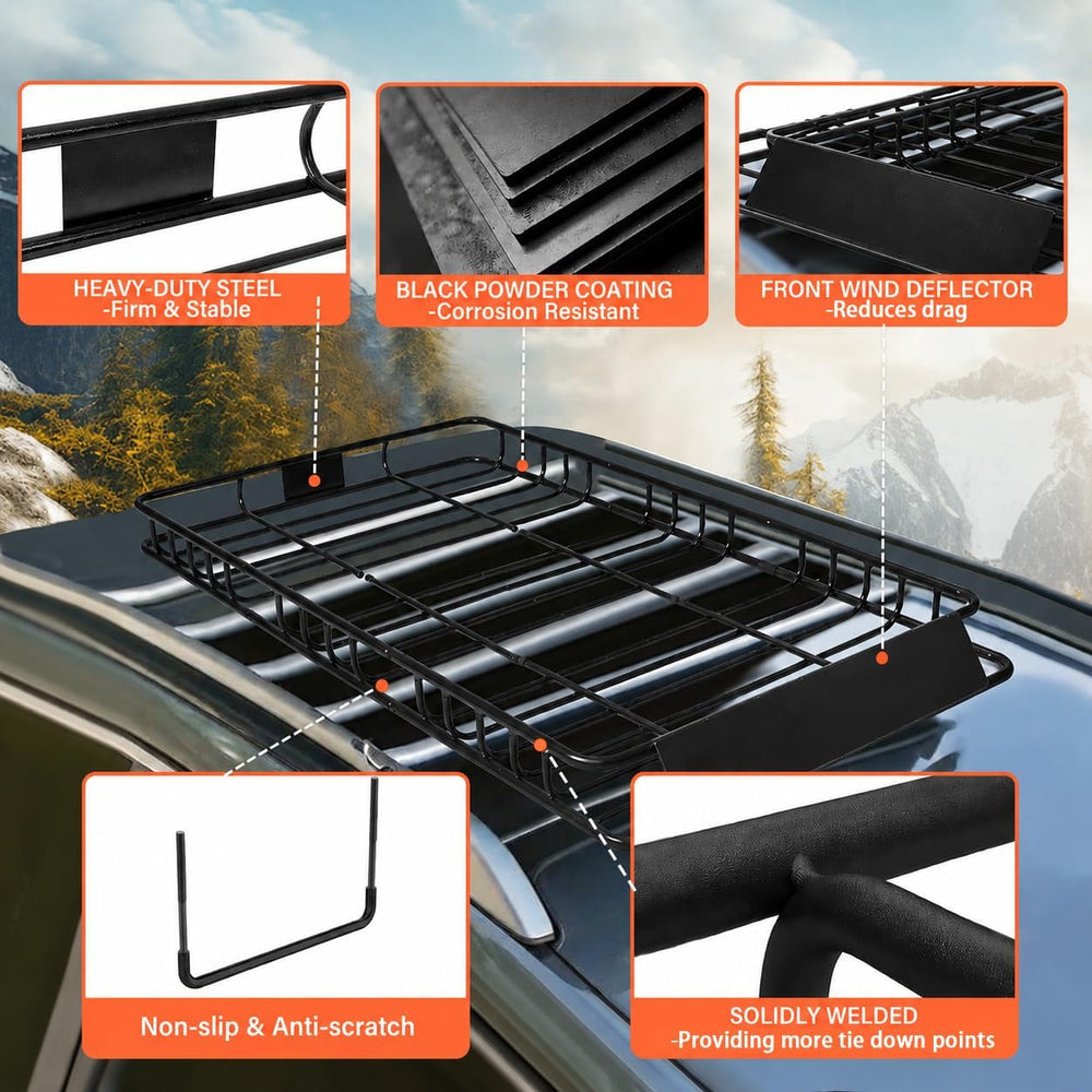Adjustable Roof Rack Basket 45"-64" x 36" x 5" with 20 Cu...