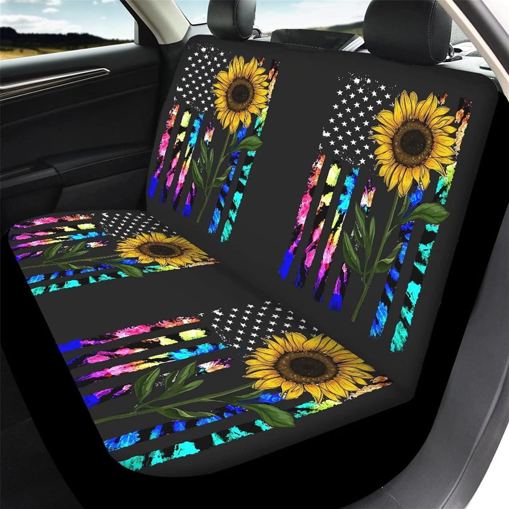 Suobstales American Flag Sunflower Car Accessories with Car Front Rear Split ...