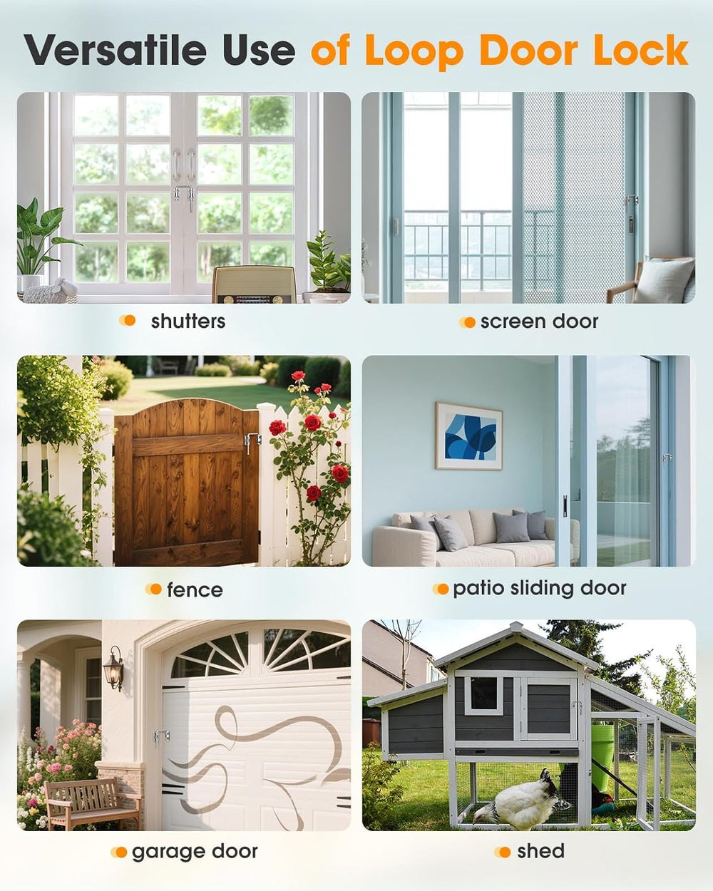 2.36 Inch U Patio Sliding Door Loop Lock Latch, Silver-4 Pcs