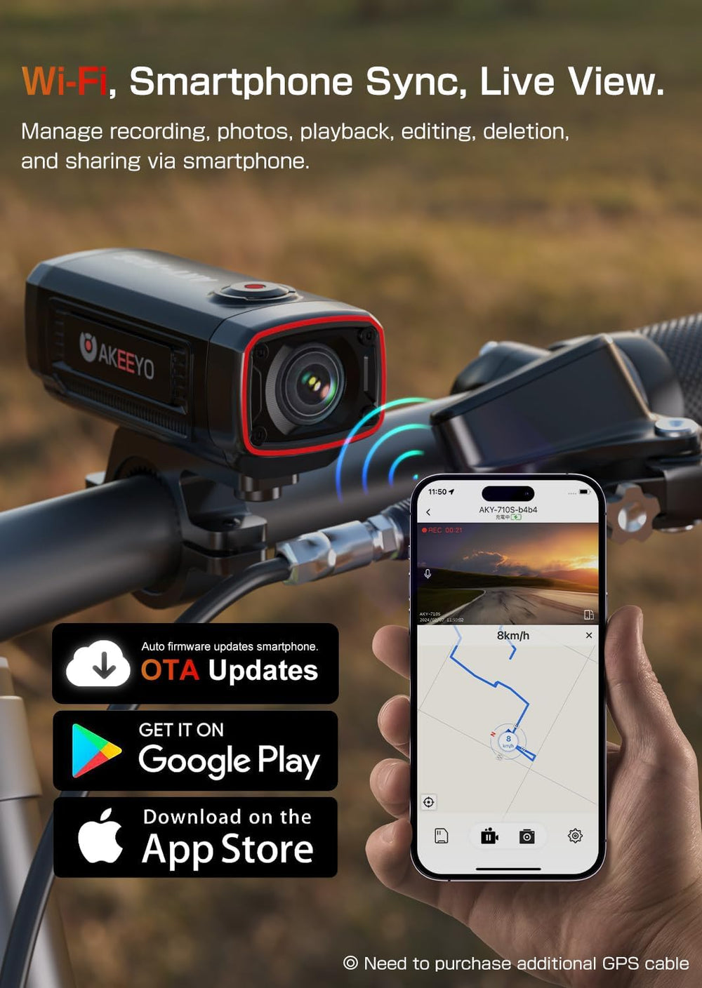 AKEEYO AKY-710S Motorcycle Camera 4K 28fps, 2K 55fps, Wide-Angle 142°, IP67, ...