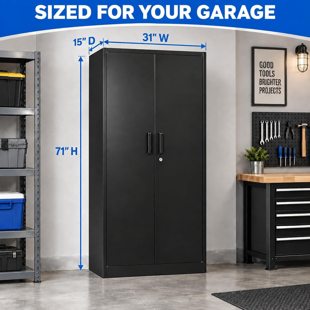 Metal Garage Storage Cabinet with Lock and 5 Adjustable Shelves, Metal Storag...