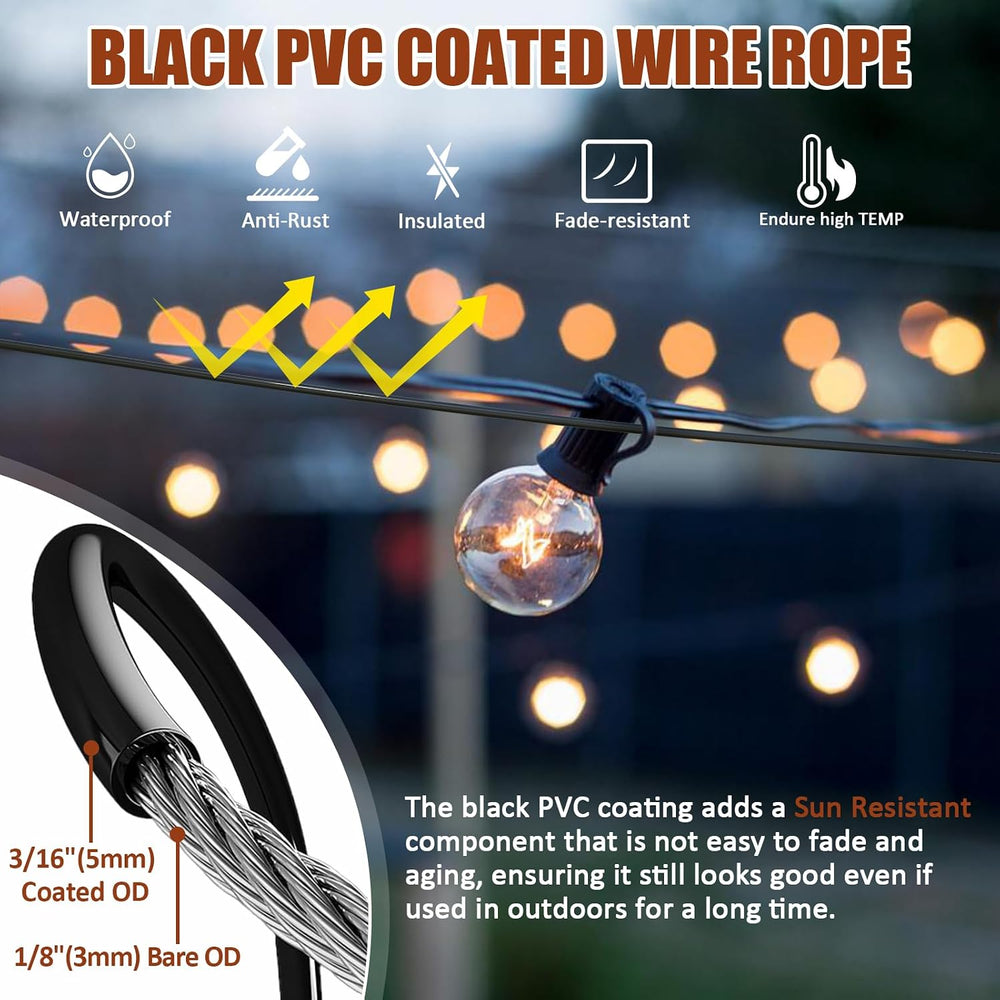 String Light Hanging Kit, All-Black Globe String Lights Suspension
