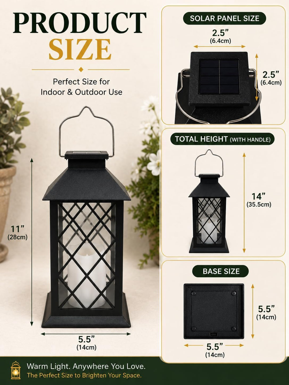 2 Pack 14'' solar lanterns outdoor waterproof,Includes flameless candles