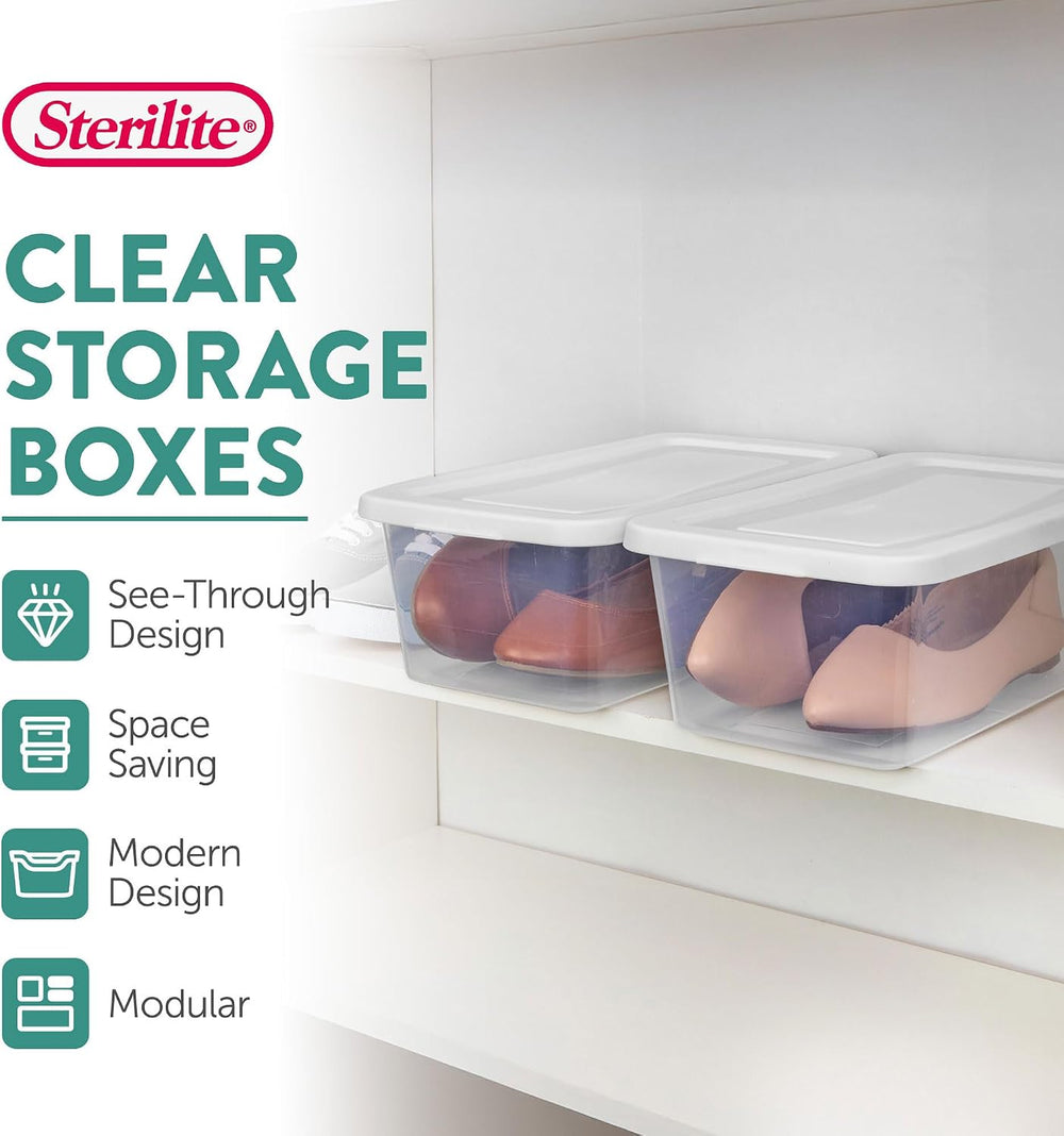 Sterilite Storage Boxes, Stackable Clear Plastic Bins, 6 Quart, 12-Pack