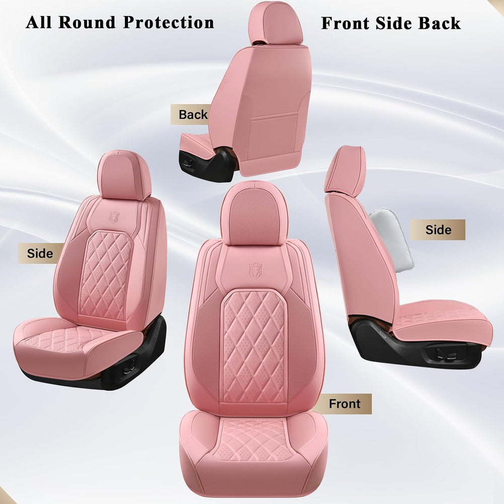 Coverado Car Seat Covers Full Set, Pink Leather Seat Covers for Cars, Univers...