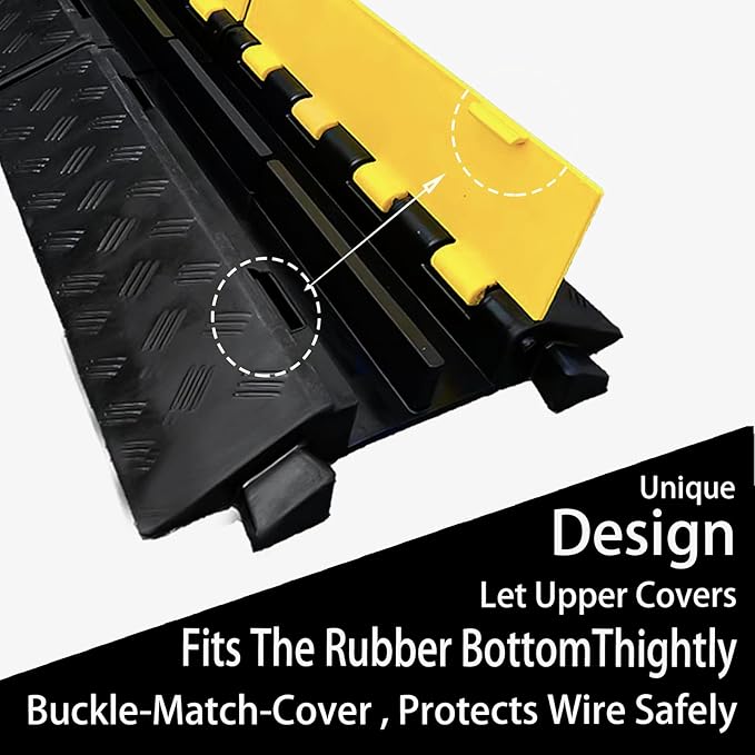 Foldable 2 Channel Rubber Cable Protector, 22000Lbs Load Capacity Wire Hose