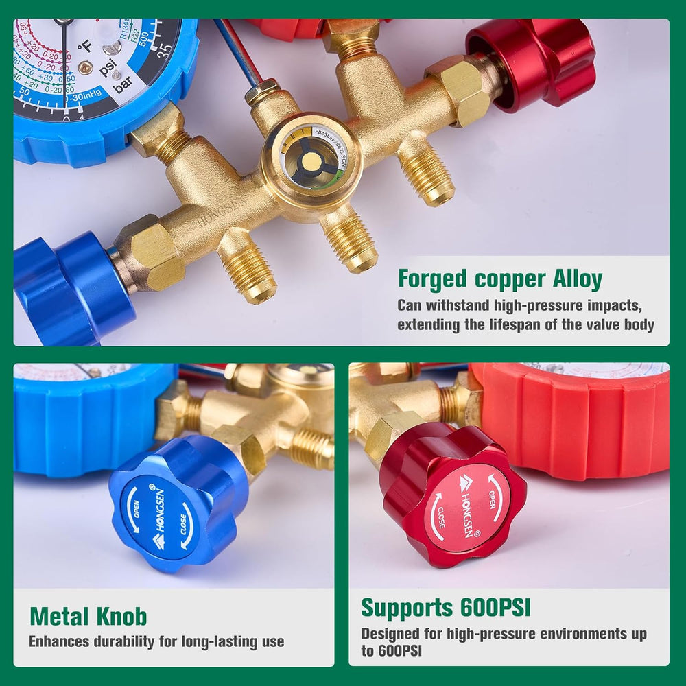 HVAC Manifold Gauge Set with Brass Body and Explosion-Proof Lens, AC Gauge Se...