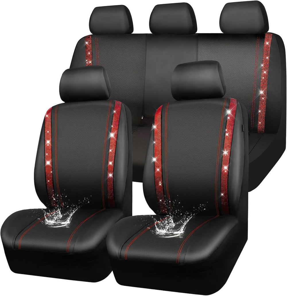CAR Pass Bling Car Seat Covers Full Set, Shining Rhinestone Diamond Waterproo...