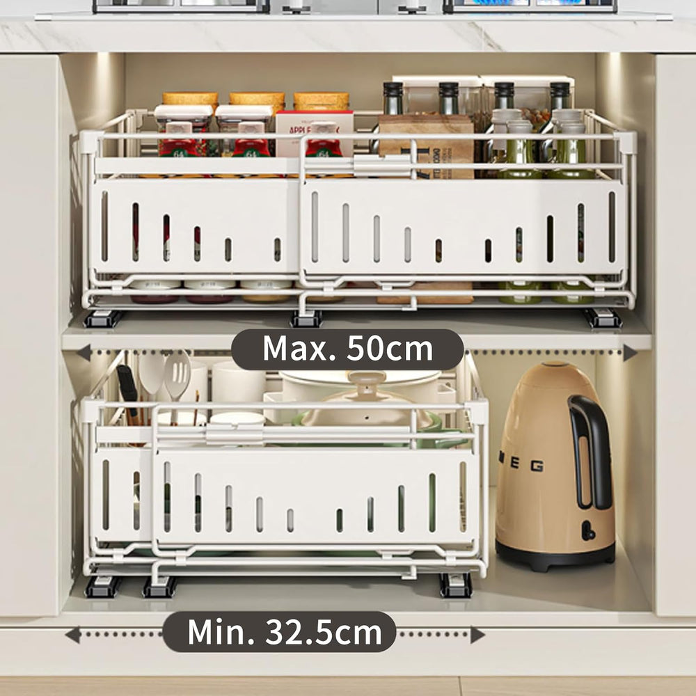Expandable Pull Out Cabinet Organiser, No Drill Adhesive Slide Out Kitchen Dr...