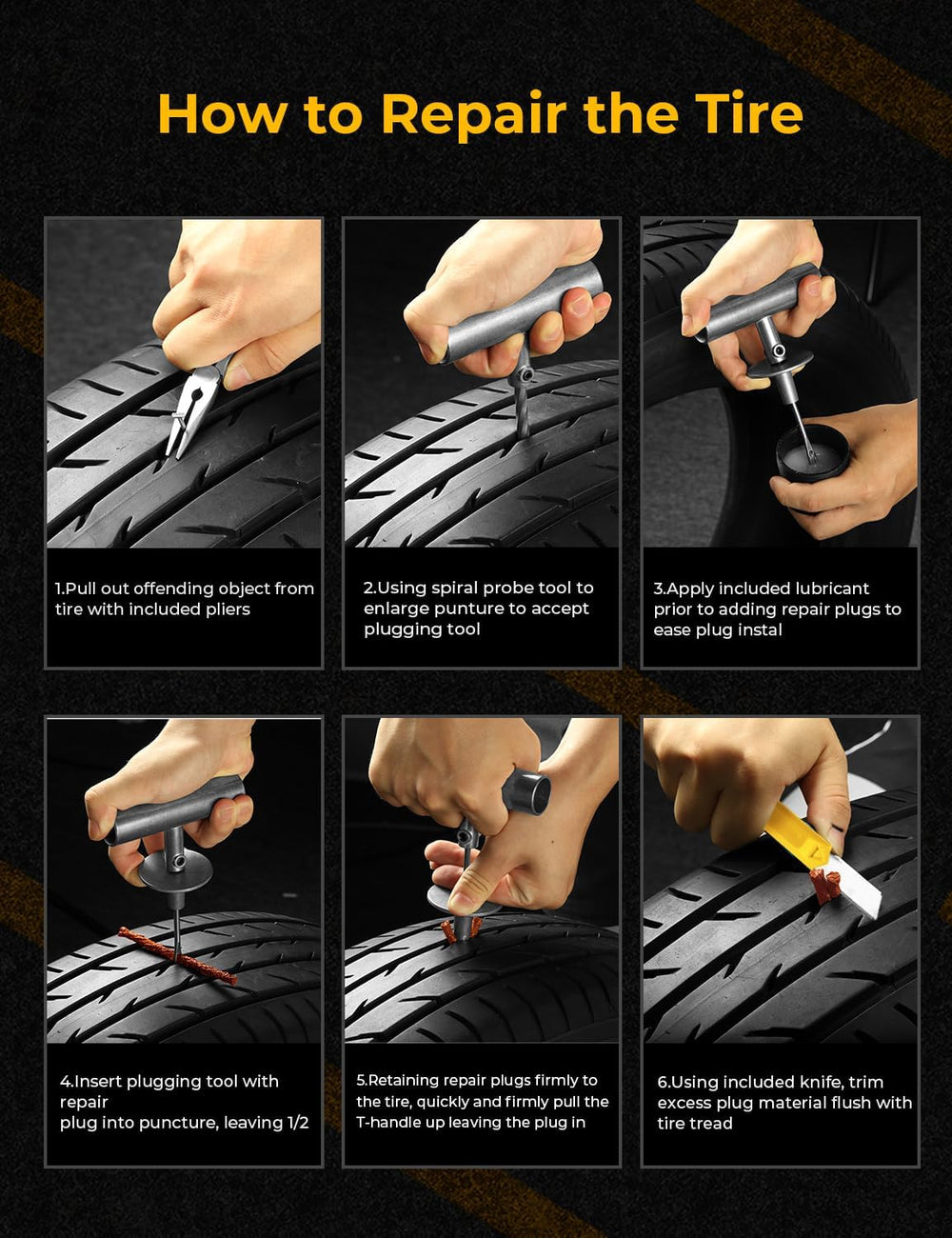 Flat Tire Repair Kit with Air Compressor, Professional Tire Plug Kit