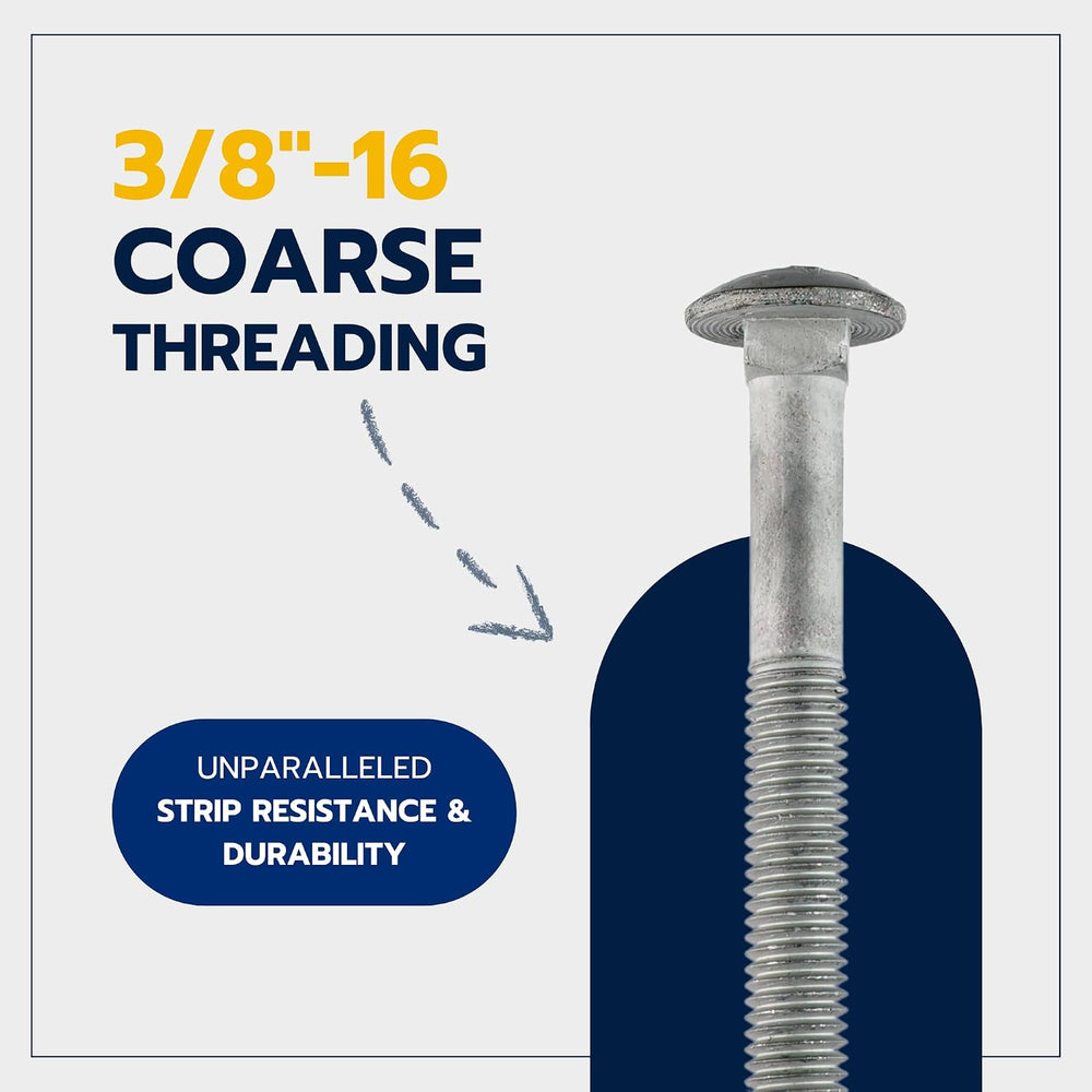 3/8" x 8" (50 Pack) Galvanized Carriage Bolt Kit, Grade 307A, Hot D...